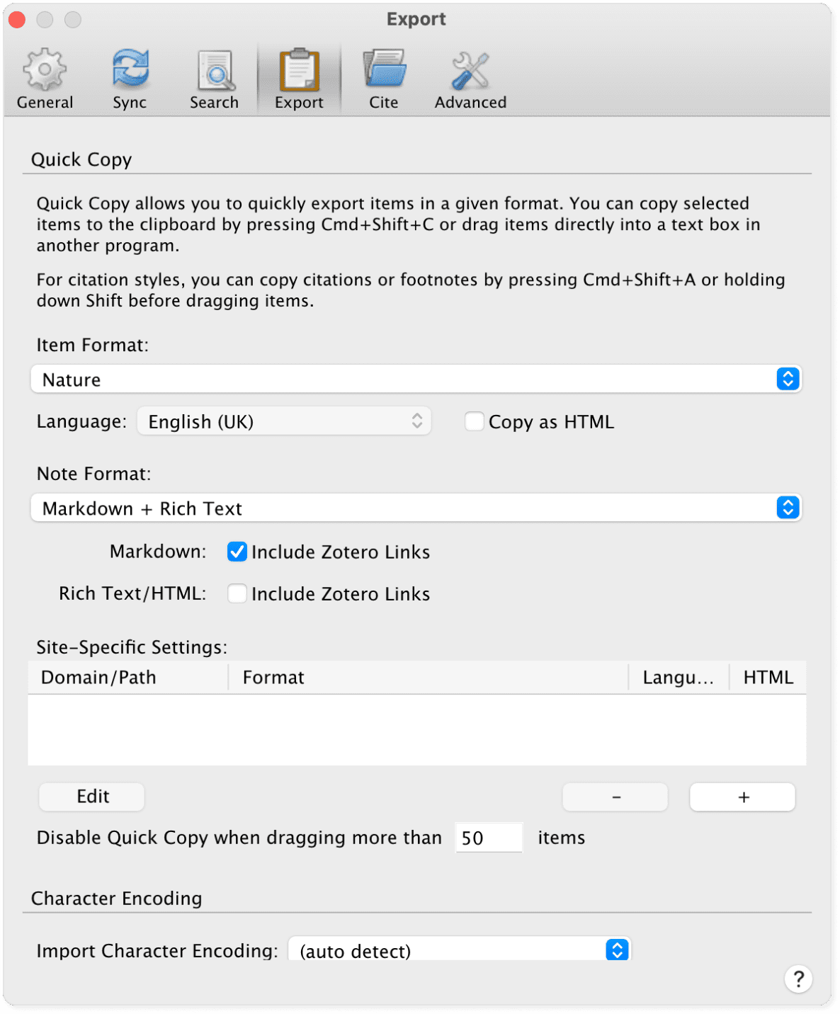 Zotero's quick copy feature